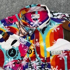 PSI International Shirt XL Aloha Hawaiian Ski Snow Party Christmas Button Up Men